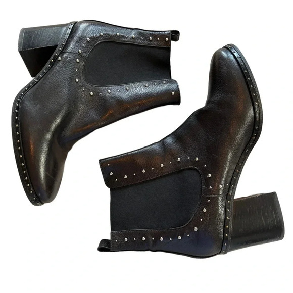 NAPOLEONI Italian Leather Studded Chunky Heel Chelsea Bootie Size 38 8 - Picture 5 of 9
